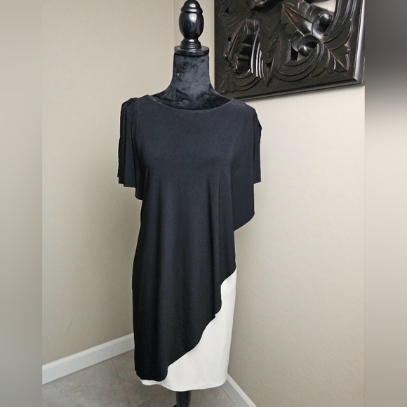 Lauren Ralph Lauren New Two-Tone Overlay Sheath Dress Size 2 Black and White - Picture 2 of 9